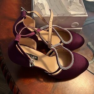 Erijunor sz 7.5 purple satin white rhinestone heels homecoming prom